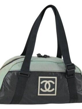 CHANEL Boston Bag Nylon Black Gray CC Auth